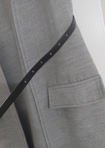 Kemerli Gri Midi Kadın Yelek kaşe - Görsel 5