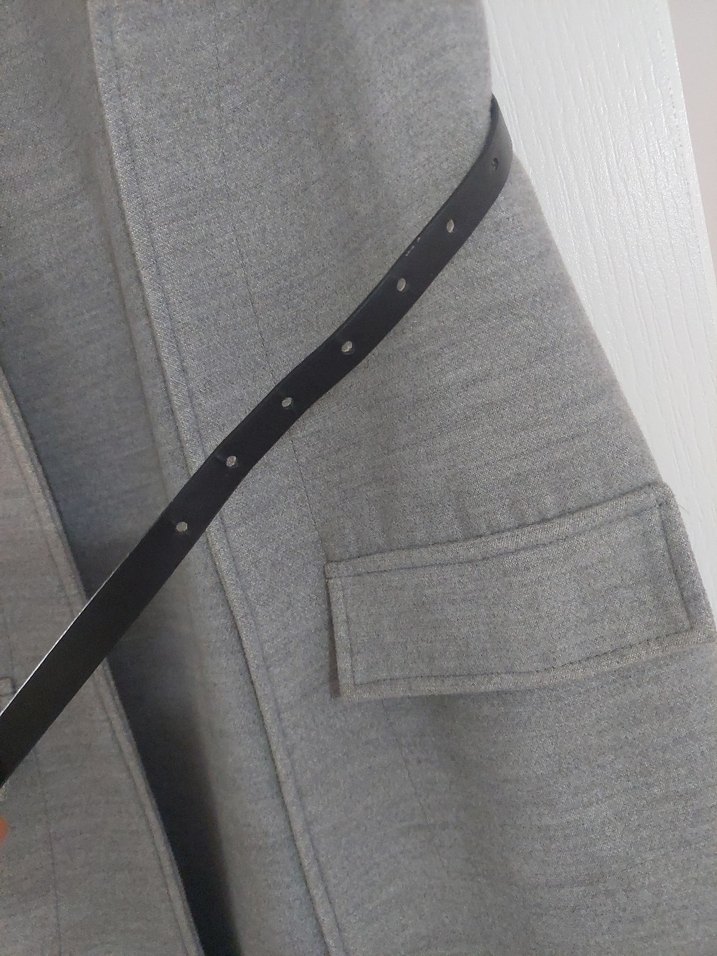 Kemerli Gri Midi Kadın Yelek kaşe - Görsel 5