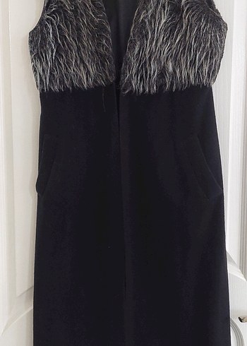 Kürk Detaylı kaşe Uzun Kadın Yelek - Görsel 5