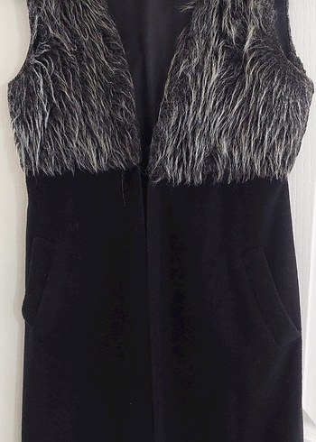 Kürk Detaylı kaşe Uzun Kadın Yelek - Görsel 4