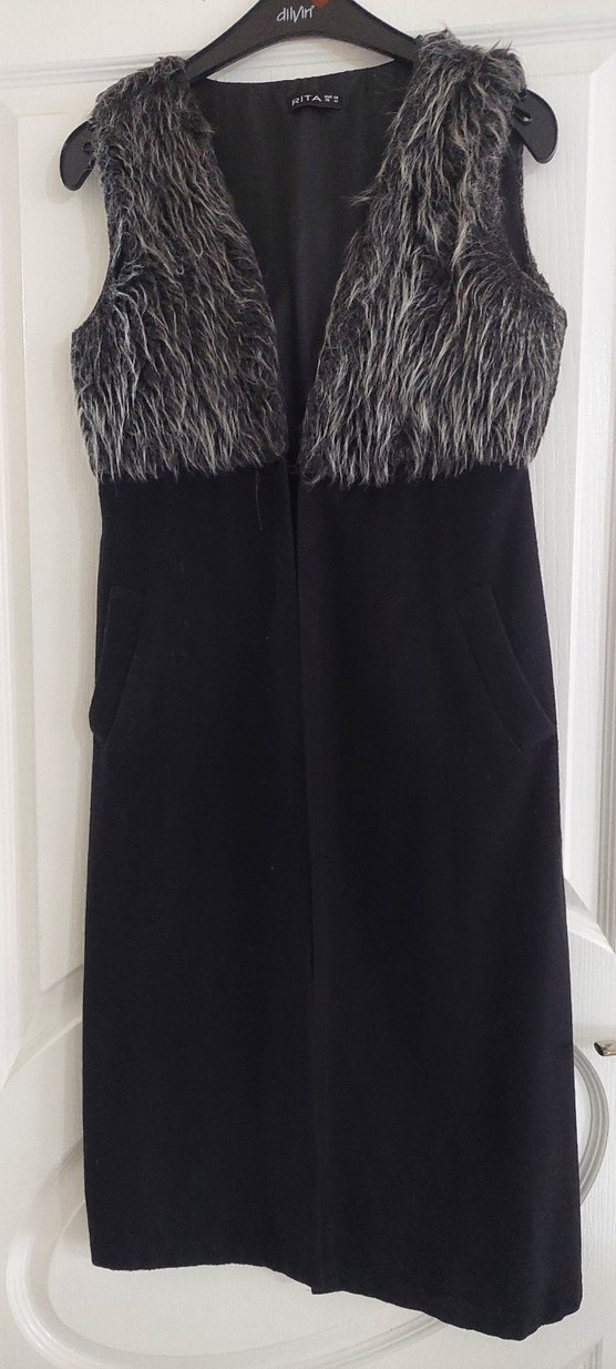 Kürk Detaylı kaşe Uzun Kadın Yelek - Görsel 5