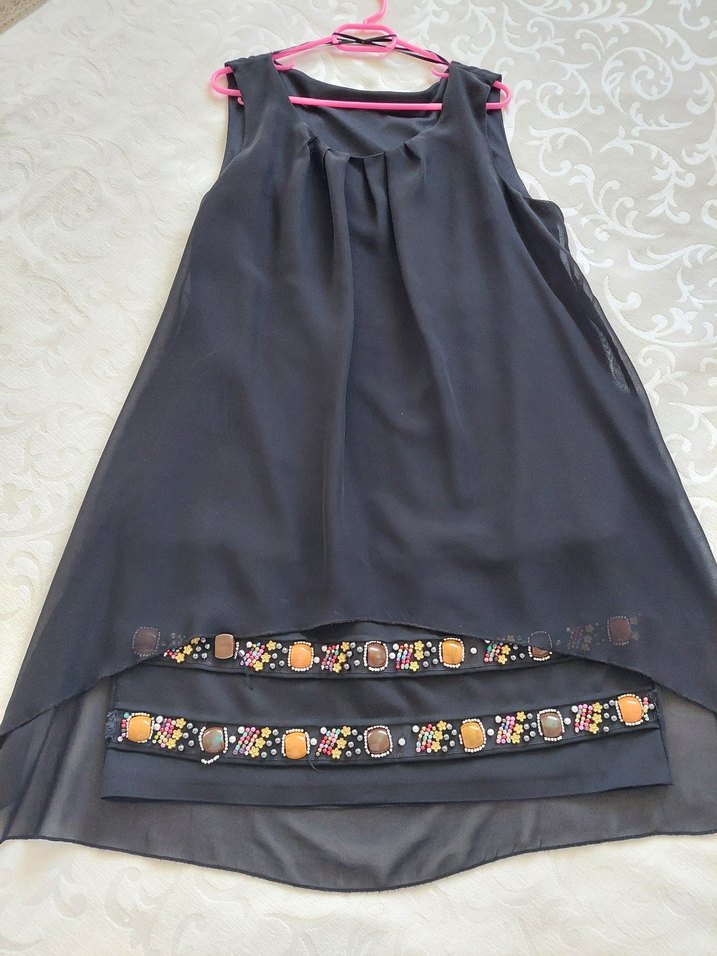 Taş nakış Detaylı Siyah Bohem şık elbise - Görsel 3