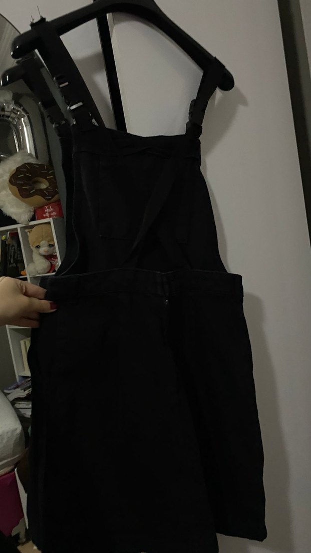 Siyah arka çapraz detaylı salopet - Görsel 2