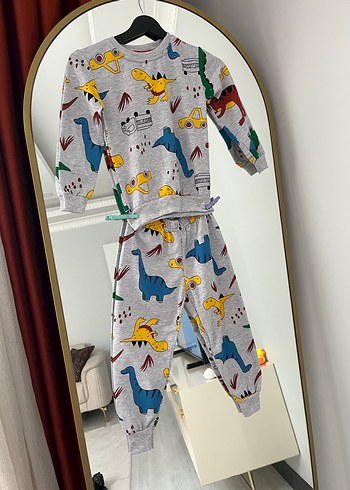 Gri Erkek Çocuk Dinozor Desenli Sweatshirt - Görsel 3