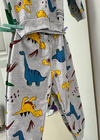 Gri Erkek Çocuk Dinozor Desenli Sweatshirt - Görsel 4