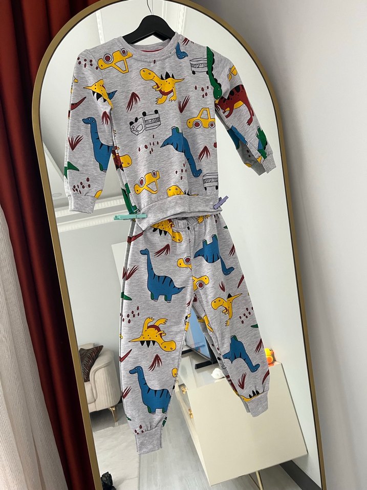 Gri Erkek Çocuk Dinozor Desenli Sweatshirt - Görsel 3