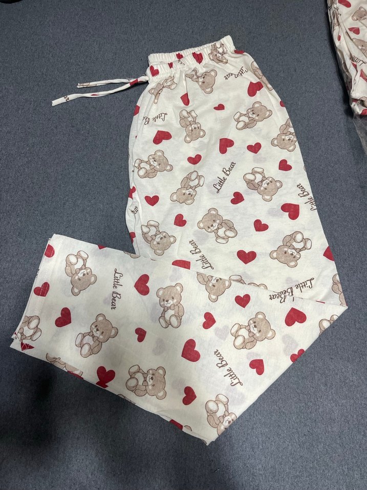 Beyaz Mini Ayıcık Desenli Kadın Pijama - Görsel 2