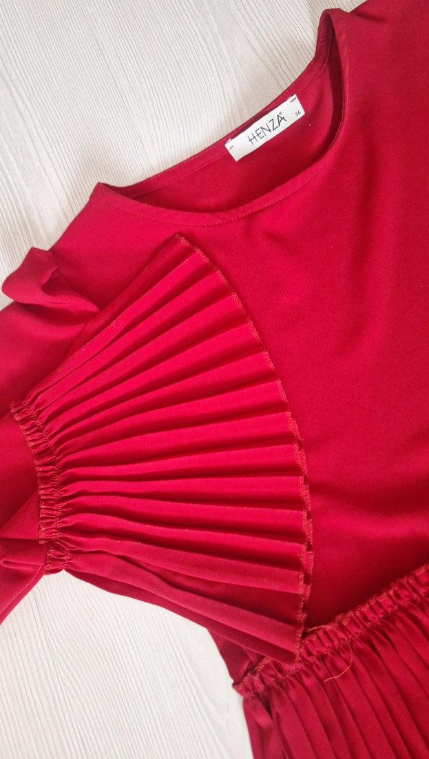 Kırmızı Piliseli Uzun Kollu Tunik/Mini Elbise - Görsel 2