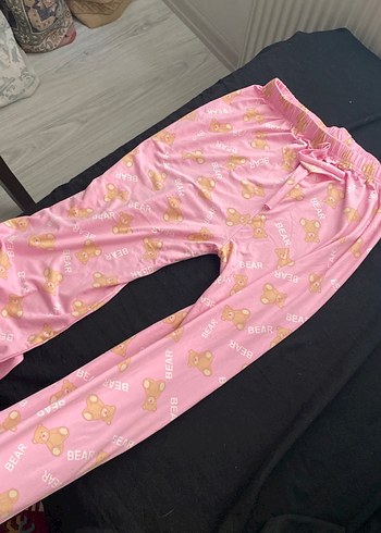 l Beden pembe Renk Pembe Ayıcık Desenli Mini Kadın Pijama Altı