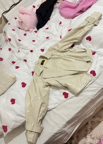s Beden beyaz Renk KremDeri Fermuarlı Kadın Ceket