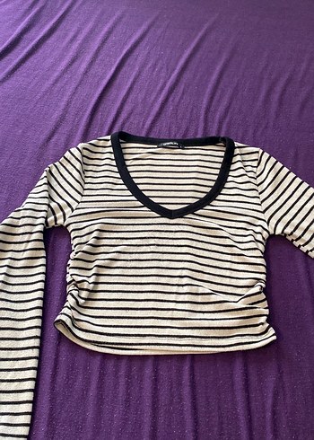 Çizgili Uzun Kollu Crop Top