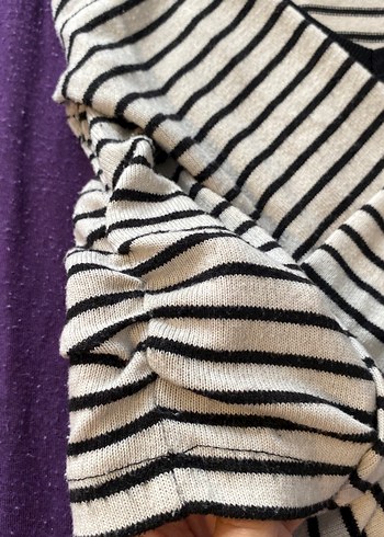 l Beden Çizgili Uzun Kollu Crop Top