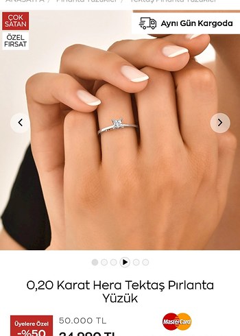  Beden beyaz Renk ZEN DIAMOND 0,20 Karat Hera Tektaş Pırlanta Yüzük