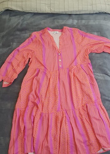 Pembe Bohem Renkli Uzun Elbise