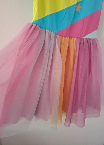 Kız Çocuk Çok Renkli Pilili kollu Elbise - Görsel 3