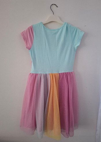 Kız Çocuk Çok Renkli Pilili kollu Elbise - Görsel 4