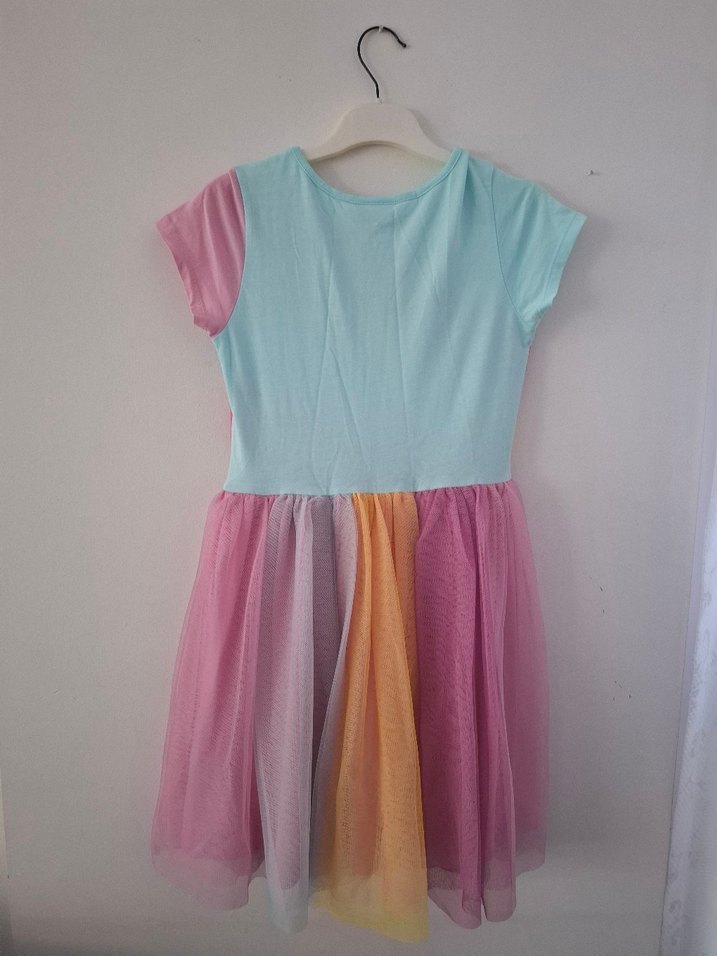 Kız Çocuk Çok Renkli Pilili kollu Elbise - Görsel 4