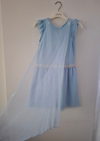 Kız Çocuk Mavi Elsa Baskılı Elbise - Görsel 4