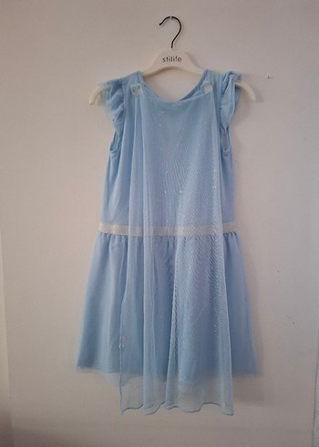 Kız Çocuk Mavi Elsa Baskılı Elbise - Görsel 3