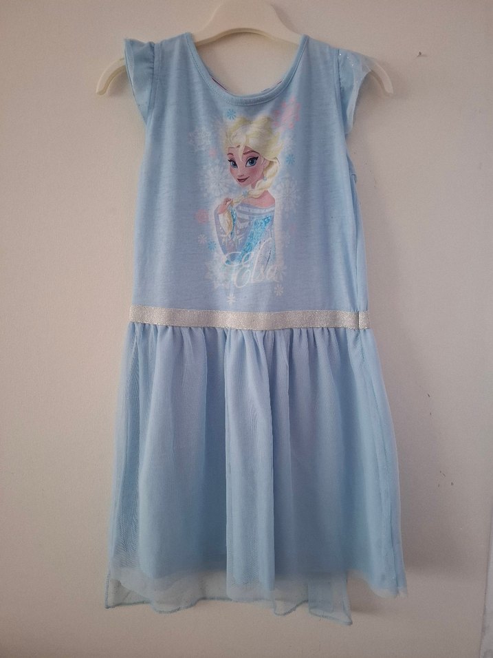 Kız Çocuk Mavi Elsa Baskılı Elbise - Görsel 2