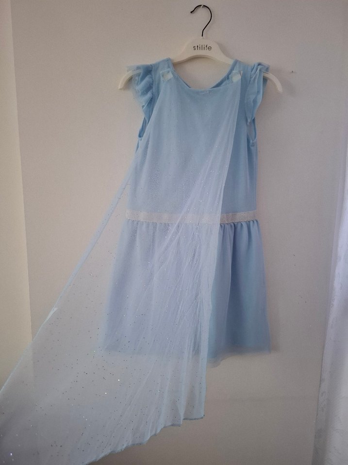 Kız Çocuk Mavi Elsa Baskılı Elbise - Görsel 4