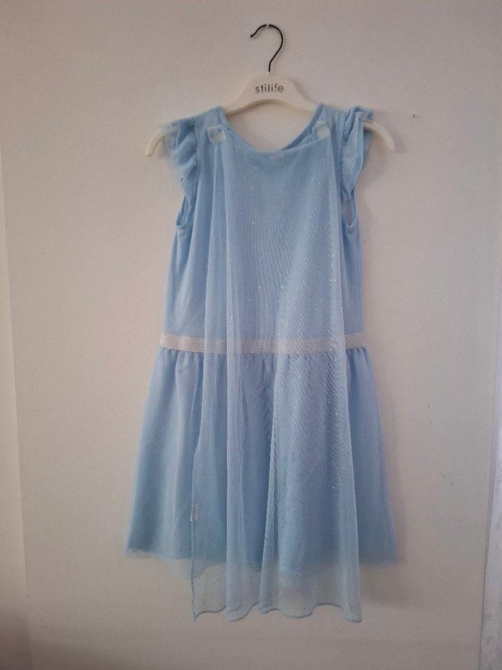 Kız Çocuk Mavi Elsa Baskılı Elbise - Görsel 3