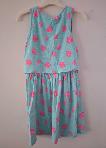 Açık Mavi Pembe Çilek Desenli Kız Elbisesi - Görsel 3