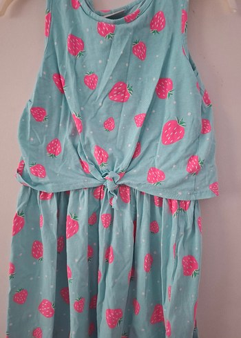 Açık Mavi Pembe Çilek Desenli Kız Elbisesi - Görsel 2