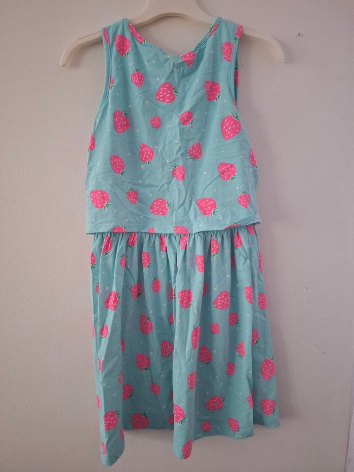 Açık Mavi Pembe Çilek Desenli Kız Elbisesi - Görsel 3