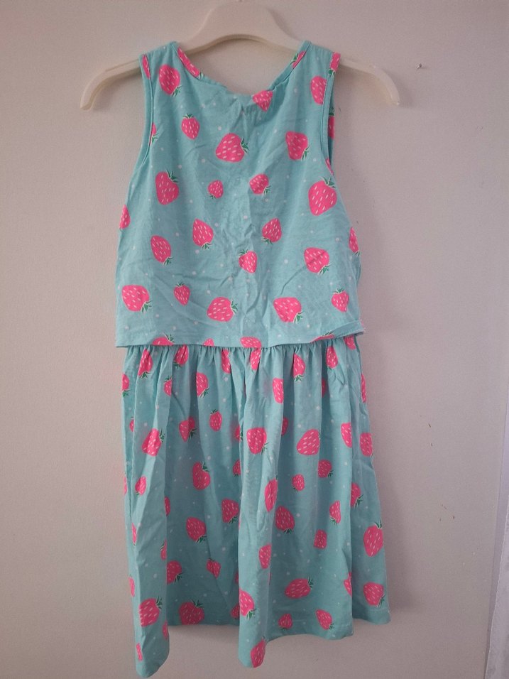 Açık Mavi Pembe Çilek Desenli Kız Elbisesi - Görsel 4