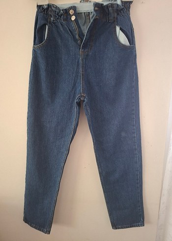 Kadın Mavi Denim Kemerli Rahat Kesim Jean - Görsel 2