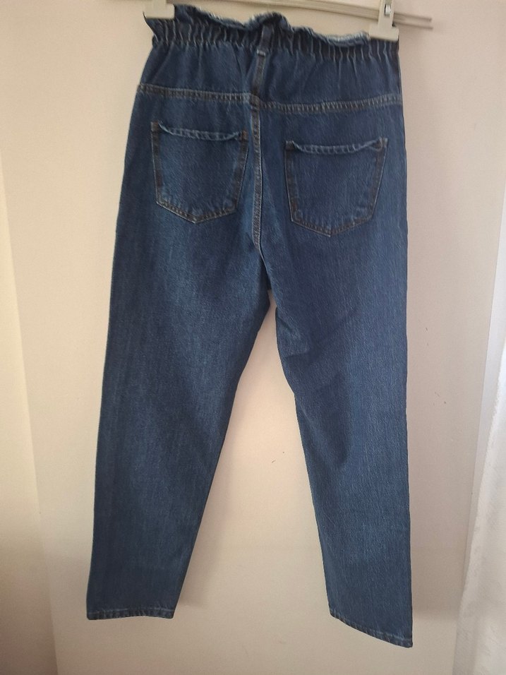 Kadın Mavi Denim Kemerli Rahat Kesim Jean - Görsel 3