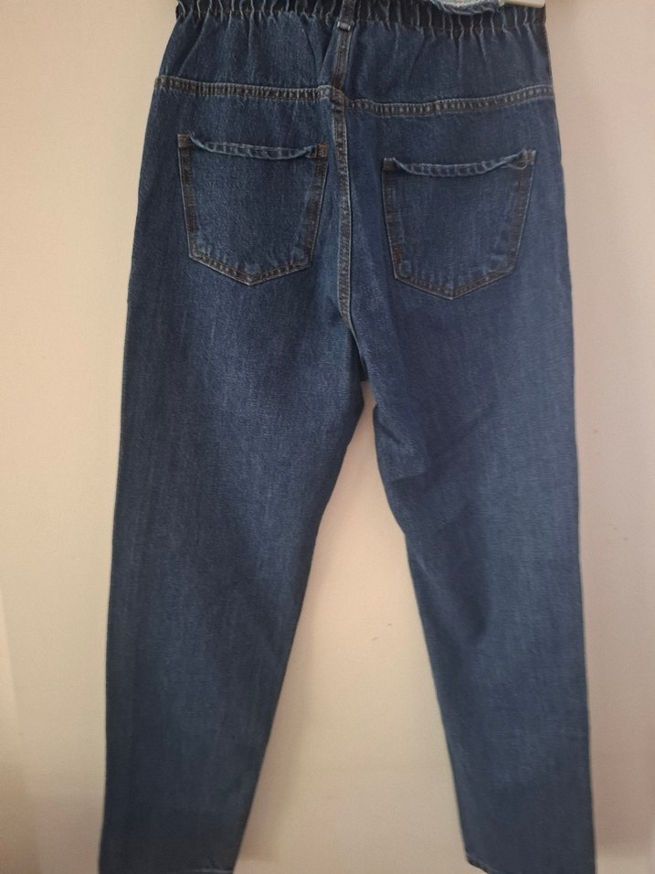 Kadın Mavi Denim Kemerli Rahat Kesim Jean - Görsel 4