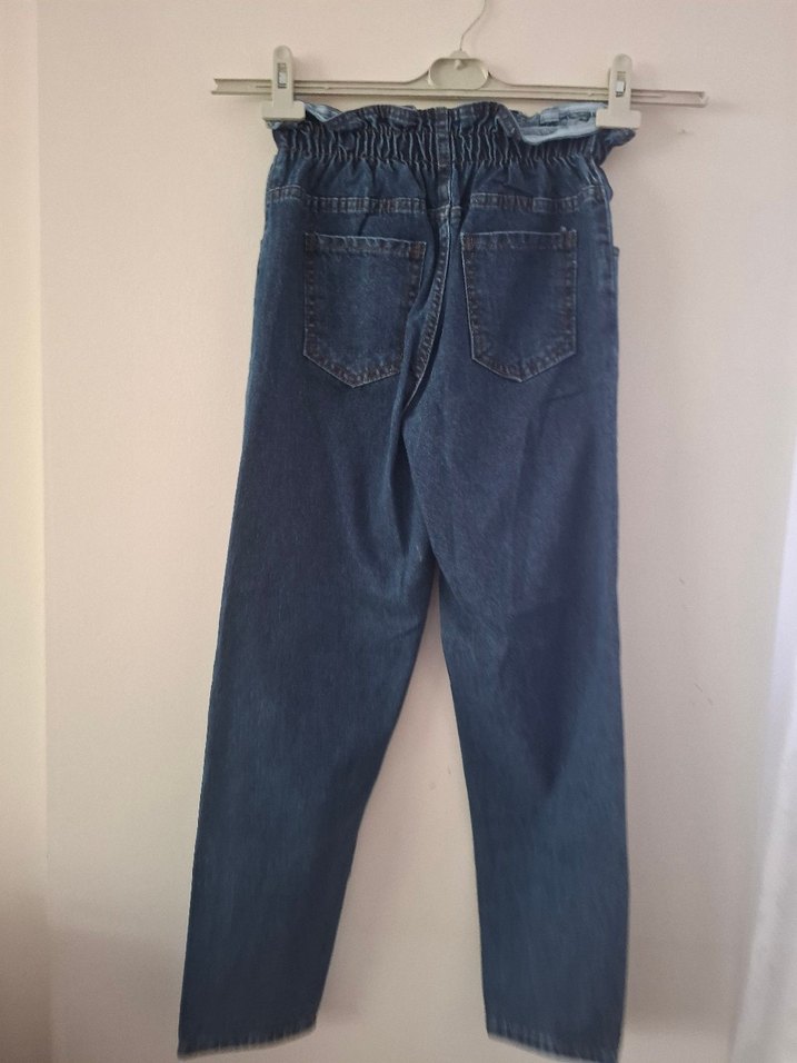 Düğmeli Gri Mavi Kadın Denim Pantolon - Görsel 3