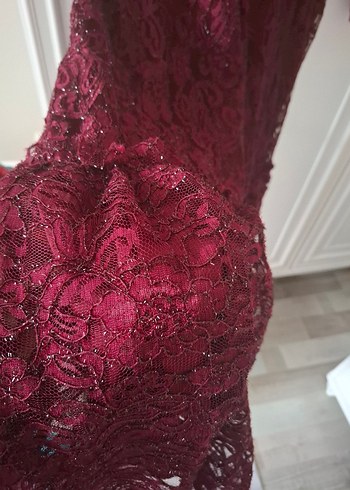 Bordo Dantel Detaylı Bohem Uzun Elbise - Görsel 2