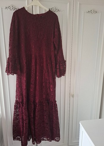 Bordo Dantel Detaylı Bohem Uzun Elbise - Görsel 4