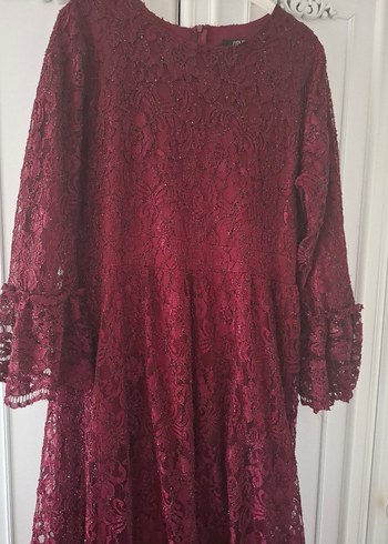 Bordo Dantel Detaylı Bohem Uzun Elbise - Görsel 3