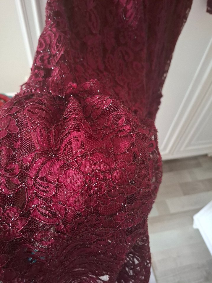 Bordo Dantel Detaylı Bohem Uzun Elbise - Görsel 2