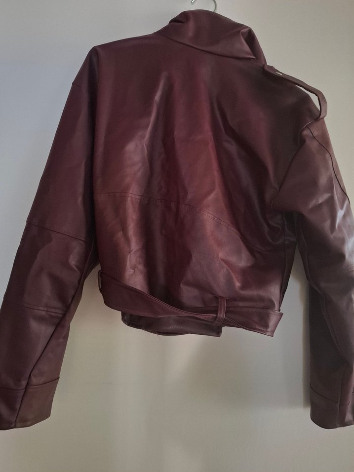 Bordo Deri Biker Ceket - Görsel 2