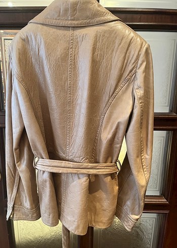 Bej Kadın Deri Kemerli Ceket - Görsel 4