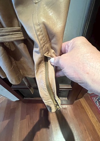 Bej Kadın Deri Kemerli Ceket - Görsel 5