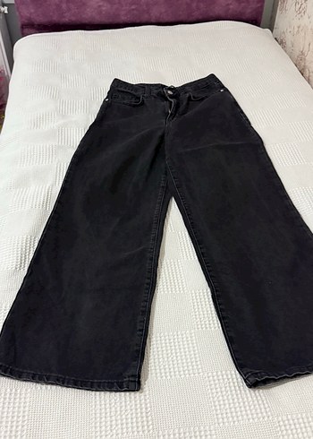 Siyah Bol Kesim Midi Kot Pantolon