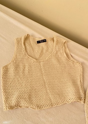 Diğer Bej Kolsuz Mini Örgü Elbise