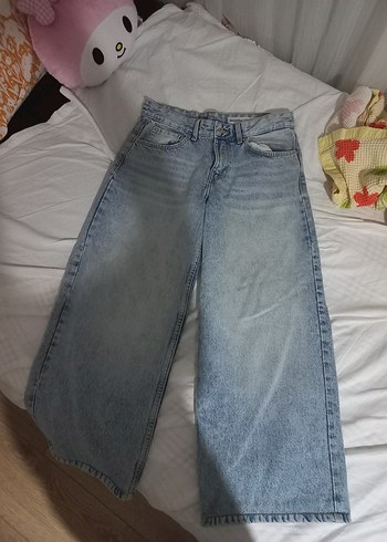 Bershka Acik Mavi Yuksek Bel Genis Paca Jean