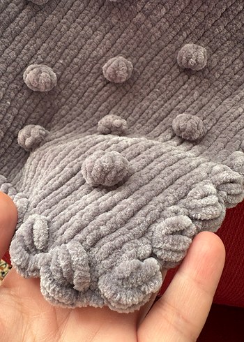 Gri Çocuk Örgü Battaniye popcorn battaniye - Görsel 2