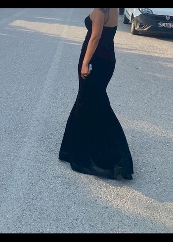 Uzun kalp Yakalı Siyah Gotik Abiye Elbise