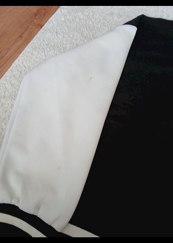 xl Beden Kadın Siyah Beyaz Baskılı Bomber Ceket