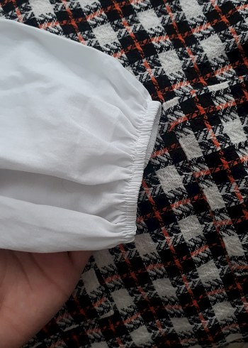 s Beden Beyaz Yakalı Ekose Desenli Kız Bluzu