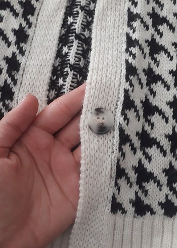 s Beden Gri Desenli Triko Kadın Hırka