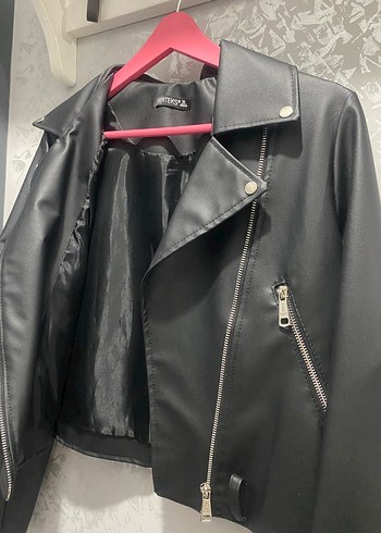 38 Beden Siyah Deri Biker Ceket Kadın